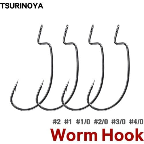 TSURINOYA Fishing Hooks Soft Worm Crank Single Hook Set 10pcs No Sinker Rig Fishing Tackle #2 #1 #1/0 #2/0 #3/0 #4/0