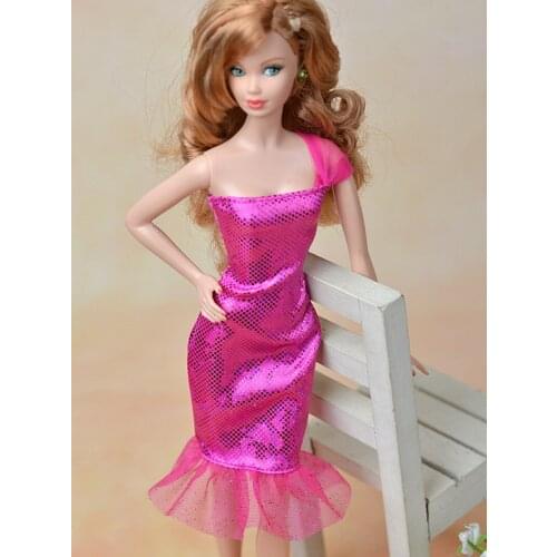 High Quality Pink One Shoulder Dress Party Dresses For Barbie Doll Vestido Fashion Clothes For 1/6 BJD Dolls Kids Toys