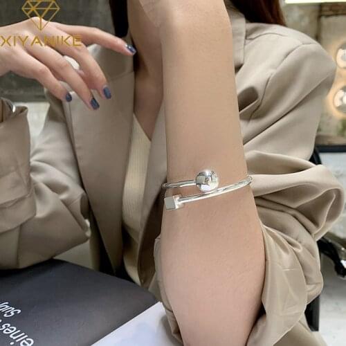 XIYANIKE 925 Sterling Silver Irregular Ball Square Glossy Bangle Female Personality Temperament Hand Jewelry Accessories Party