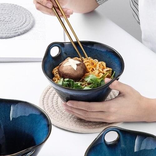Japanese double ear ramen bowl household creative personality ceramic bowl noodles instant noodles bowl tableware eating noodles