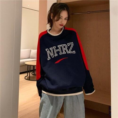 Japanese Vintage Letter Embroidery Retro Threaded Collar Loose Long-sleeved Sweatshirt Simple Fashion Top 2021 new