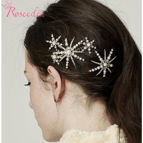 Pearls Silver Color Hairgrips Wedding Hair Accessories Fashion Star Women Girls Barrette RE4147