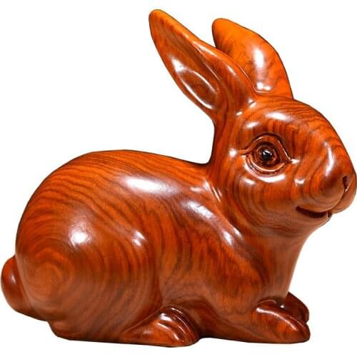 Yellow Flower Pear Solid Wood Carving Rabbit Arrangement for Money Animal Rabbit Home Living Room Decoration Rosewood Crafts