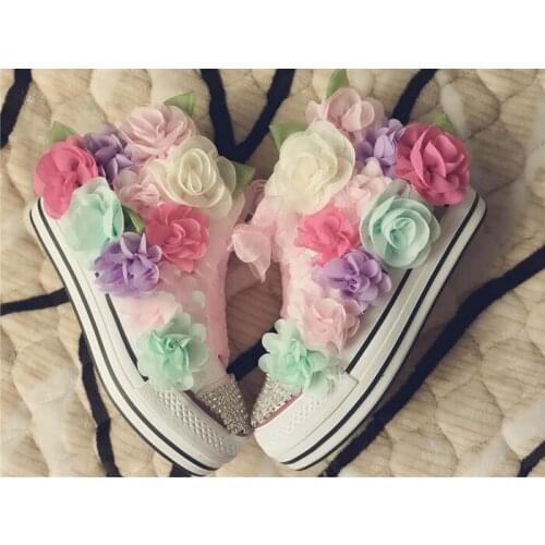 Koovan Womens Flowers High Canvas Shoes 2018 New Womens Shoes Custom Increase Color Matching Thick Platform Shoes Rhinstone