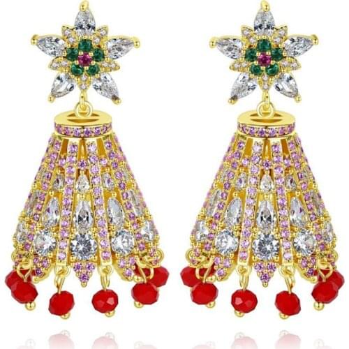 Zlxgirl jewelry high quality colorful beads cubic zircon stud earrings for women bridal jewelry brand women copper earings ears