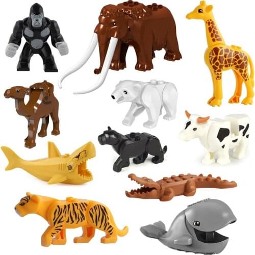 Animal Building Blocks Bricks Shark Leopards Tiger Giraffe Bear Wolf Jurrassic Dinosaur Mini Figure Toy for Children