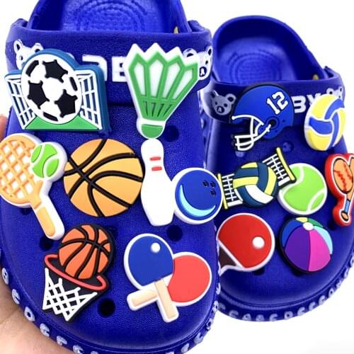 1PCS Cartoon Football Basketball Icon Shoes Charms Hole Slipper Accessories Wristband Croc Decoration Jibizt For Kids Boys Gifts