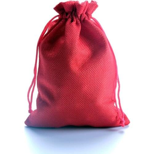 10Pcs 9.5x13.5cm Red Color Linen Drawstring Pouch Jewelry Bag Christmas/Wedding Gift Gunny Bag