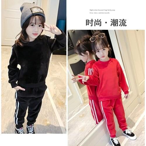 2017 Boys Girls Fall Winter Casual Clothing Set Children Kids Velvet Sweaters Pants 2pcs Suits Kids Girl Boy Tracksuit