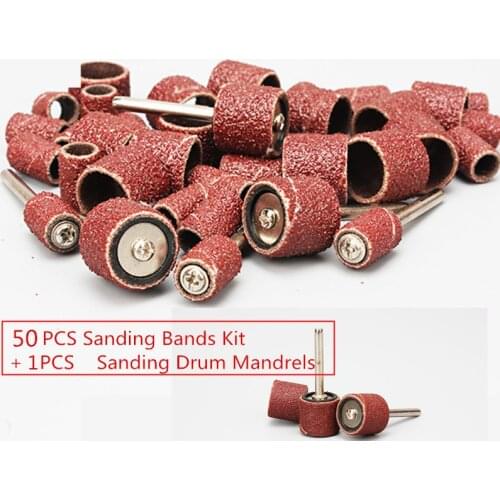 50 pieces 1/2 Sanding Bands Kit Sleeves with 1pcs Sanding Drum Mandrels for Dremel Rotary Tools Grit P80~P600