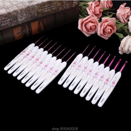 8pcs Plastic Handle Floral Aluminium Crochet Hooks Knitting Needle Set Weaving D16 20 Dropship