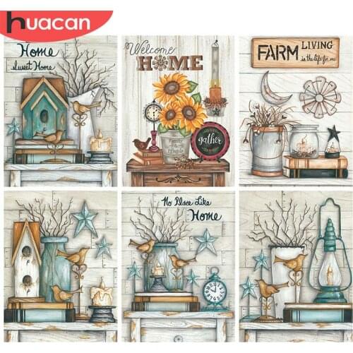 HUACAN 5d Diamond Painting Text Landscape DIY Mosaic Needlework Full Square Diamond Embroidery Bird Wall Art