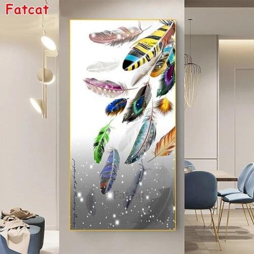 Diamond Mosaic Modern art colorful feathers round drill Cross Stitch Diamond Embroidery Art Painting Full Square Decor PP2005
