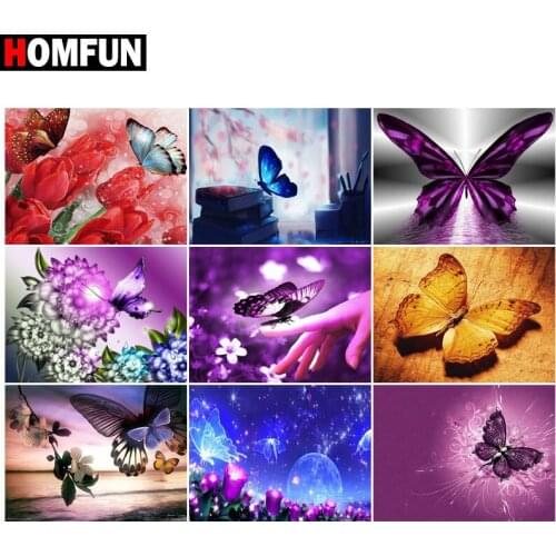 HOMFUN Diamond Painting Cross Stitch "Butterfly flowers" 5D DIY Diamond Embroidery Full Square/round Rhinestone Of Picture