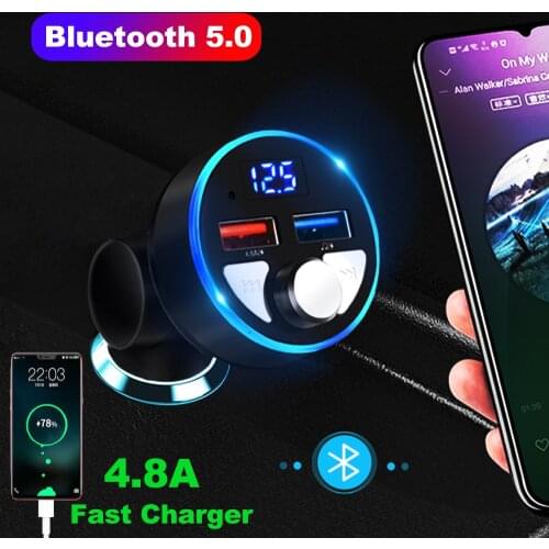 Bluetooth 5.0 Audio MP3 Player Handsfree Car Kit FM Transmitter 4.8A USB Fast Charger Auto Cars USB pendrive music play
