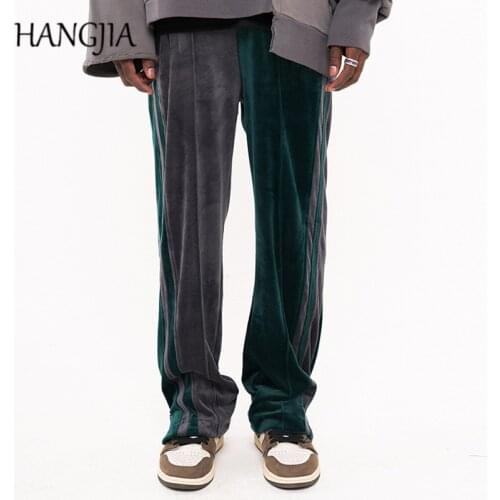 Streetwear Striped Velour Sweatpants Hip Hop Colorblock Velvet Track Pants Men Women Ankle Zipper Loose Casual Sweat Pant Man
