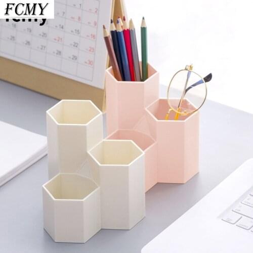 2021 Three Grid Large Capacity Desk Pen Holder Pencil Makeup Storage Box Desktop Organizer Stand Case School Office Stationery