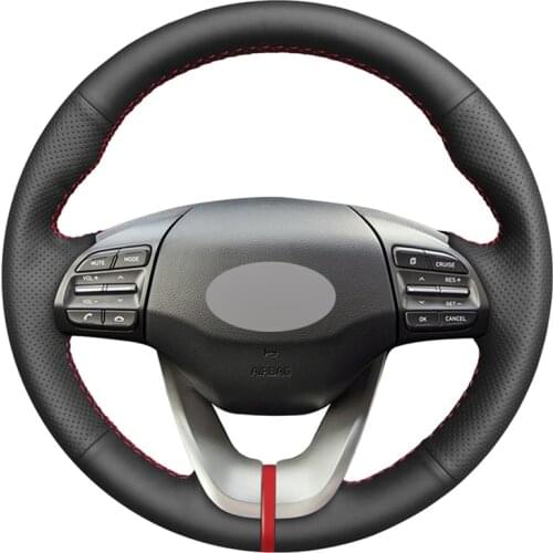 Black PU Faux Leather DIY Hand-stitched Car Steering Wheel Cover for Hyundai Veloster 2019 i30 2017-2019 Elantra 2019