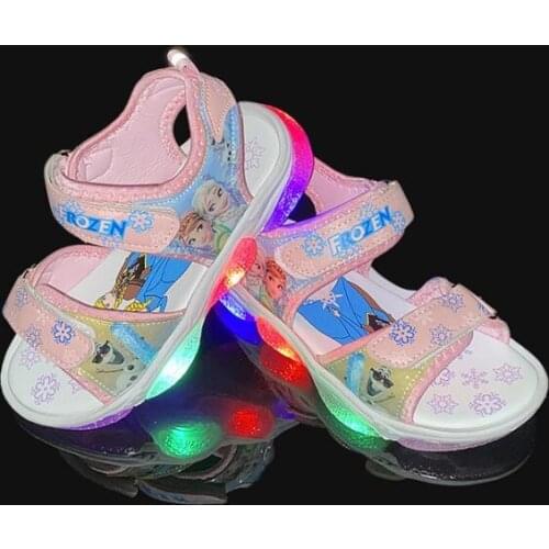 Frozen Toddler Led Children Kids Shoes Girl Light Shoes Kid Sandals Cartoon Elsa Beach Shoe Infant Baby Outdoor Summer Shoes