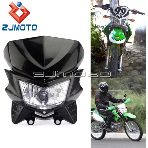 Enduro Black 12V H4 35W Motocross Headlight Fairing Motorbike Headlight Off Road Headlamp Universal For Kawasaki KLX KX KLR