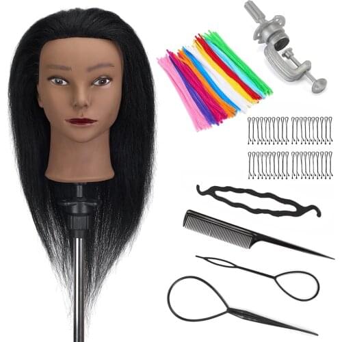 Afro Mannequin Heads with 100% Real Hair and Adjustable Stand for Braiding Hair Training Doll Head for Wig Tete A Coiffer