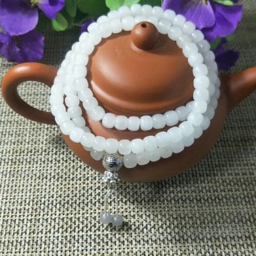 Natural Hetian Jade Old Type Beads Necklace Jewelry Lucky Exorcise evil spirits Auspicious Amulet Jewelry Fine Jade Necklace