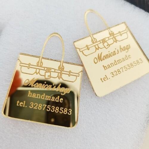 20pcs Personalized Mirror gold acrylic bag shape party favors custom Engraved Wedding Gift Table Decoration Favors