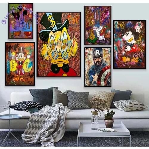 Disney Donald Duck Painting Graffiti Wall Art Picture Mickey Mouse Canvas Paintings Super Hero Posters Prints for Living Room