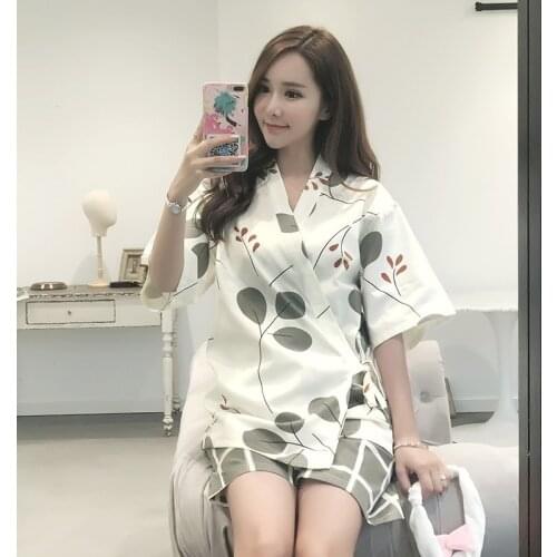 Japanese Style Kimono Traditional Japanese Pajamas Cardigan Shorts Suit Yukata Cotton Sweat Steam Bath Home Service Women Japan