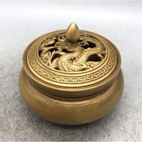 China brass dragon lid Incense burner crafts statue