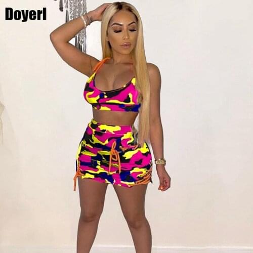 Camo Sexy Two Piece Skirt Set Summer Plus Size High Waist Mini Skirt and Top Set Matching Sets Bodycon 2 Piece Club Outfits 2020