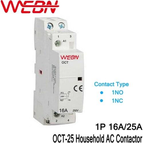 OCT Series 1P 16A/25A AC Household Contactor 230V 50/60Hz Contact 1NC/1NO One Normal Close or Normal Open Din Rail Contactor