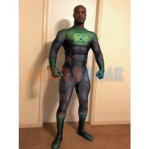 3D Printed Green Lantern Cosplay Costume Movie Green Lantern 2 John Stewart Green Lantern Bodysuit Spandex Halloween Zentai Suit