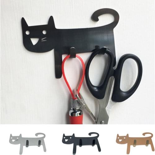 Stainless Steel Cat Pattern Hook Environmental Protection Self-Adhesive Punch-Free Storage Kitchen Door Back Wall Sundries Towel