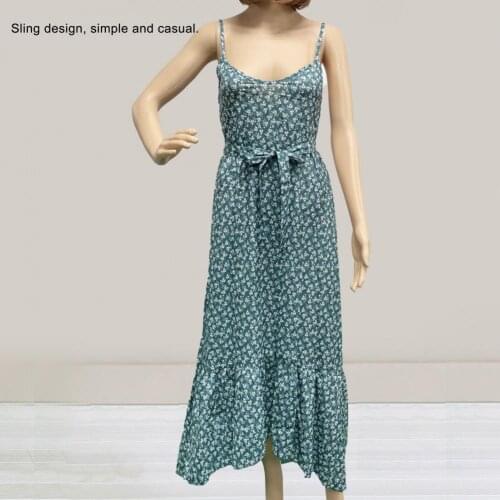 Summer Woman Dress 2021 Midi Dress Fashion Women Dress Spaghetti Straps Large Hem Floral Print Backless Waist Tight Maxi Dress f