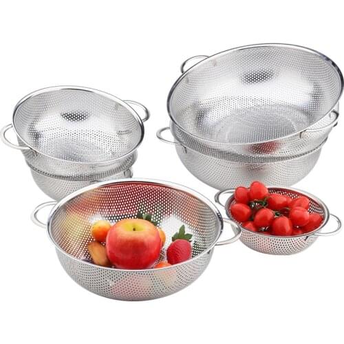 Multi-size Stainless Steel Kitchen Strainer with Handle Home Food Rice Vegetable Fruit Washing Drain Basket Mesh Sifter Colander