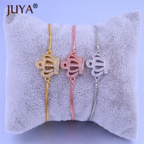 Fashion Gold Rose Gold Adjustable Chain Copper Zircon Crown Charm Bracelets For Women Jewelry Handmade Bracelet femme