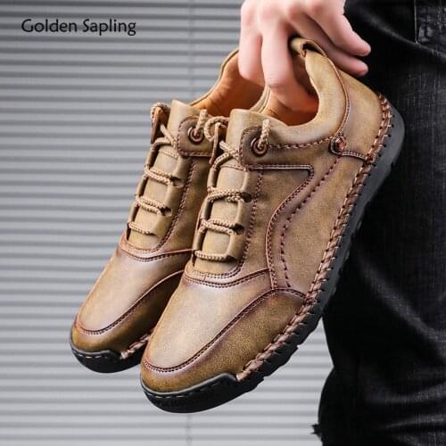 Golden Sapling Mens Casual Shoes Breathable Leather Flats Lightweight Leisure Footwear Fashion Sewing Classic Men Driving Shoes