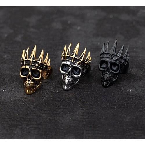 Valily Mens Biker Skull Ring Stainless Steel Punk Gothic Skeleton Ring Vintage Jewelry for Man