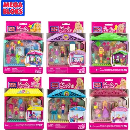 Mega Bloks Barbie Set Barbie Kitty Play Dressup Princess Party Educational Toys Multiple Scenes Building Blocks Play House Toys