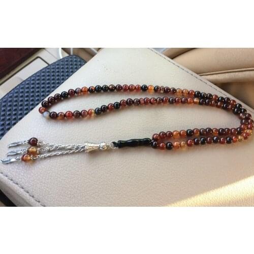 Natural Agate Round Shape 99 Prayer Beads Rosary Islamic Muslim Tasbih Allah masbaha misbaha tesbih sibha subha tespeeh
