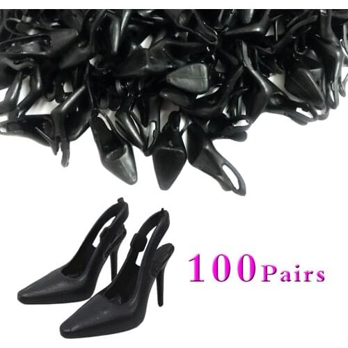 NK Wholesale 100 pairs/Set Doll Black Shoes Cute Heels Fashion Sandals For Barbie Doll High Quality Baby Toy DZ