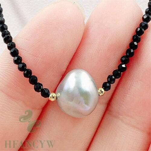 Black Spinel Freshwater Baroque Pearl Pendant Necklace 18Inch Aurora Real Classic Gift Chain Cultured Diy Hang