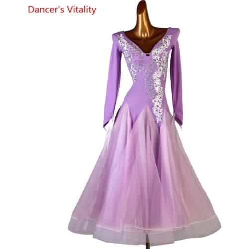 Modern Dance Dress V-Neck Diamond-Studded Mesh Long Skirt Performance Clothing High-end Custom Child Woman Competition Clothes
