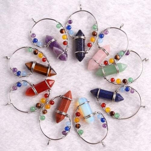 6PCS 7 Chakra Pendant Reiki Energy Pendulum Handmade Natural Crystal Amethysts Stone Unique Necklace Pendants For Jewelry Making