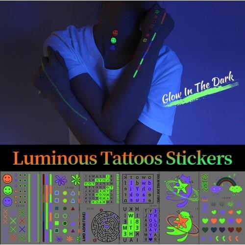 Rainbow Star Body Art Water Transfer Waterproof Temporary Luminous Tattoo Stickers For Women Men Halloween Party Fake Tattoos