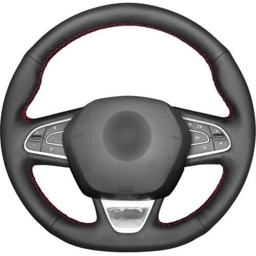 Hand-stitched Black Genuine Leather Car Steering Wheel Cover for Renault Megane 4 Grand Scenic Kadjar Koleos Talisman Espace