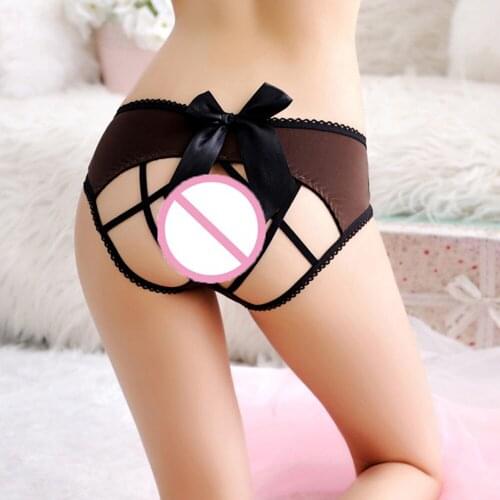 Sexy Briefs Porno Womens Strappy Underwear Erotic Bow Panties See Through Sexy Lingerie Temptation Underpants Femme Lace Bragas