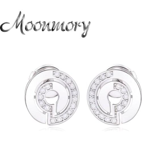 Moonmory 925 Sterling Silver Elegant Zircon Stud Earrings For Women Crystal Round Anti-allergy Piercing Earrings Leisure Jewelry