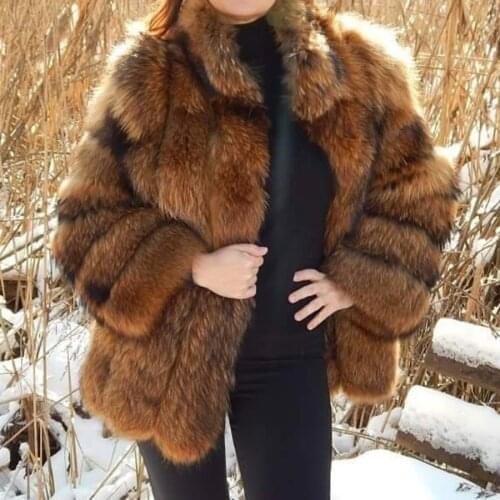 Fur Coat Women Winter Fashion Warm Jacket Stand Collar Premium Quality Raccoon Fur Overcoat